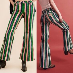 Flared Wrangler Jeans, Striped in Green, Pink & Navy